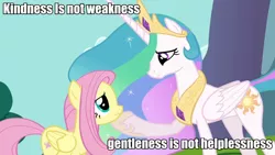 Size: 960x540 | Tagged: caption, cute, derpibooru import, fluttershy, image macro, lecture, meme, momlestia, moral, princess celestia, safe, truth