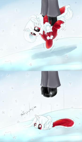 Size: 952x1638 | Tagged: safe, artist:celerypony, derpibooru import, oc, oc:celery, unofficial characters only, human, pony, cape, clothes, cute, holding a pony, ocbetes, open mouth, smiling, snow, socks, tumblr, v, weapons-grade cute