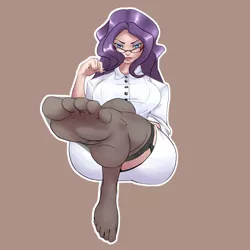 Size: 1200x1200 | Tagged: artist:mr.v, bdsm, breasts, clothes, derpibooru import, feet, female, femdom, foot fetish, foot focus, glasses, human, humanized, light skin, rarity, soles, solo, solo female, stockings, suggestive, toes