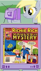 Size: 566x988 | Tagged: safe, derpibooru import, derpy hooves, pegasus, pony, exploitable meme, female, mare, meme, obligatory pony, richie rich, tv meme, wat