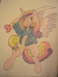 Size: 480x640 | Tagged: artist:daisuler1994, princess cadance, safe, scott pilgrim, scott pilgrim vs the world, solo, sword, traditional art