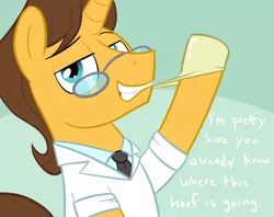 Size: 1280x1016 | Tagged: artist:acstlu, doctor horse, doctor stable, gloves, hoof glove, hoofing, hooves, imminent hoofing, imminent prostate exam, rubber gloves, safe, solo, this will end in pain, this will end in tears