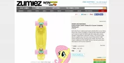 Size: 1315x666 | Tagged: artist:axemgr, barely pony related, fluttershy, obligatory pony, pony coloring, safe, simple background, skateboard, vector, website, white background, zumiez