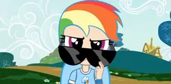 Size: 640x318 | Tagged: artist:chanokun, artist:skill:draw, human, humanized, light skin, rainbow dash, rainbowlicious, safe, screencap, solo, sunglasses