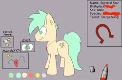 Size: 1447x947 | Tagged: safe, artist:aqua_remix, derpibooru import, oc, oc:spectral star, unofficial characters only, reference sheet, secret, solo, stars