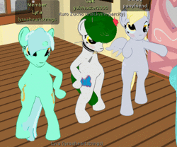 Size: 433x360 | Tagged: safe, derpibooru import, derpy hooves, lyra heartstrings, oc, pony, animated, bipedal, dancing, explicit source, gak, second life, wat