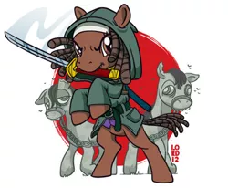 Size: 400x330 | Tagged: artist:lordmesa, crossover, michonne, ponified, safe, sword, the walking dead, zombie