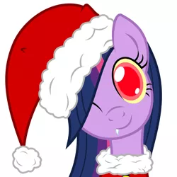 Size: 960x960 | Tagged: christmas ponies, clothes, cute, derpibooru import, discorded, fusion, hat, safe, santa costume, santa hat, simple background, solo, tddts, twilight sparkle, vector, white background, wink