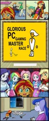 Size: 800x1977 | Tagged: safe, derpibooru import, applejack, fluttershy, princess luna, rainbow dash, rarity, snails, snips, sunset shimmer, gamer luna, equestria girls, exploitable, exploitable meme, glorious master race, meme, playstation 4, sunset's art critics, vice principal luna