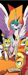 Size: 147x387 | Tagged: safe, derpibooru import, idw, princess celestia, sunset shimmer, pony, spoiler:comic, panel, royal guard