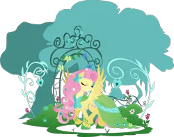 Size: 2889x2276 | Tagged: safe, artist:rariedash, derpibooru import, fluttershy, butterfly, pegasus, pony, clothes, cutie mark, dress, eyes closed, female, flower, gala dress, hooves, lineless, mare, rose, solo, spread wings, wings