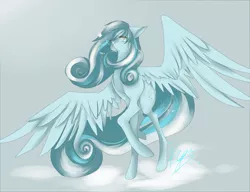 Size: 1019x784 | Tagged: artist:geekybluepony, cloud, derpibooru import, jewelry, oc, oc:snowdrop, older, safe, snowflake