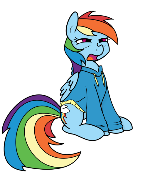 Size: 592x719 | Tagged: artist:crade, clothes, derpibooru import, hoodie, rainbow dash, safe, solo, tired, yawn