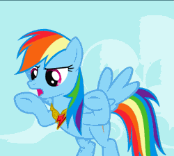 Size: 533x480 | Tagged: air quotes, animated, derpibooru import, extreme speed animation, implying, keep calm and flutter on, rainbow dash, safe, screencap, solo