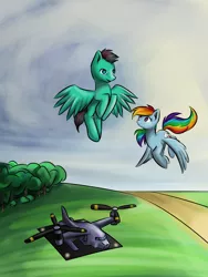 Size: 1350x1800 | Tagged: artist:krololo, crossover, fanfic, fanfic art, flying, helicopter, oc, oc:ray blaze, rainbow dash, safe