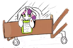 Size: 707x465 | Tagged: artist:crimisonpencil, bed, derpibooru import, hospital, injured, mixed art, safe, scared, solo, sweetie belle