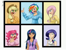 Size: 5940x4540 | Tagged: absurd resolution, applejack, artist:tao-mell, derpibooru import, fluttershy, human, humanized, light skin, pinkie pie, rainbow dash, rarity, safe, scene interpretation, the ticket master, twilight sparkle