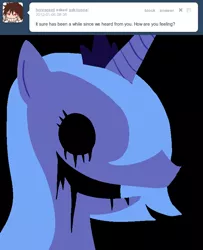 Size: 650x800 | Tagged: artist:poppin, ask, ask loony luna, black sclera, creepypasta, derpibooru import, loony luna, moon, princess luna, s1 luna, semi-grimdark, solo, tumblr, zalgo