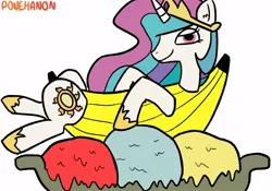 Size: 1000x700 | Tagged: banana, banana split, clothes, costume, derpibooru import, female, ice cream, princess celestia, solo, solo female, suggestive