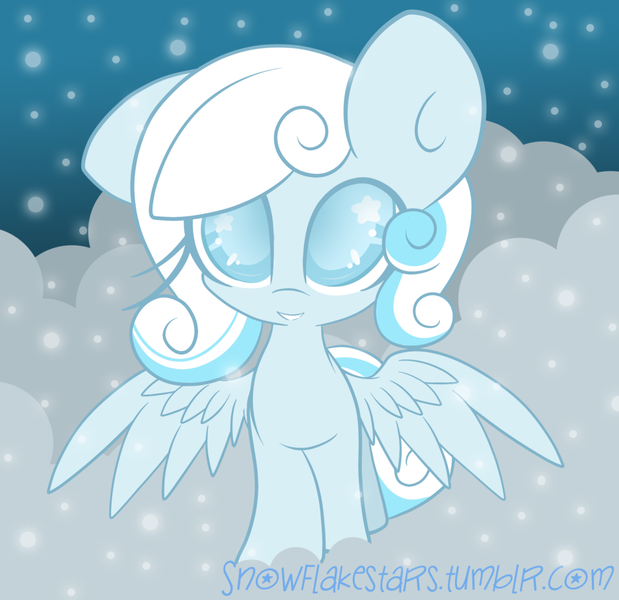 Size: 1024x993 | Tagged: artist:starlightlore, cloud, cloudy, derpibooru import, oc, oc:snowdrop, safe, snow, snowfall, solo, unofficial characters only
