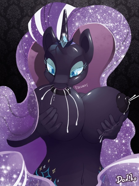 Size: 768x1024 | Tagged: anthro, artist:don-ko, belly button, big breasts, breastfeeding, breast fondling, breast grab, breast milk, breasts, busty nightmare rarity, eyeshadow, female, grope, huge breasts, hyper lactation, jewelry, lactation, makeup, milk, nightmare rarity, nipples, nudity, questionable, self breastfeeding, self-nursing, solo, solo female, stupid sexy nightmare rarity, suckling