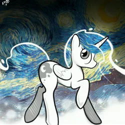 Size: 4000x4000 | Tagged: artist:b-epon, dead source, derpibooru import, looking at you, princess luna, raised hoof, safe, solo, starry night, starry sky, stars, the starry night, vincent van gogh