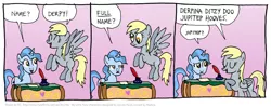 Size: 1074x424 | Tagged: safe, artist:kturtle, derpibooru import, derpy hooves, oc, pegasus, pony, comic, female, full name, mare