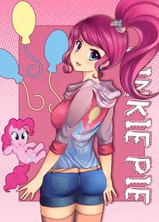 Size: 2500x3500 | Tagged: alternate hairstyle, artist:netamenta, clothes, cute, diapinkes, female, hoodie, human, humanized, light skin, looking at you, looking back, looking back at you, pinkie pie, pinkie pie's cutie mark, ponytail, safe, solo