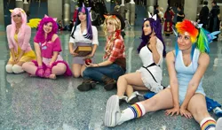 Size: 1024x603 | Tagged: applejack, artist:aktrez, artist:scruffyrebel, artist:xsoulxxxreaperx, artist:yayacosplay, cosplay, derpibooru import, fluttershy, human, irl, irl human, jessica nigri, mane six, photo, pinkie pie, rainbow dash, rarity, safe, twilight sparkle