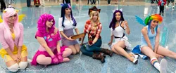 Size: 1024x425 | Tagged: applejack, artist:aktrez, artist:scruffyrebel, artist:xsoulxxxreaperx, artist:yayacosplay, cosplay, derpibooru import, fluttershy, human, irl, irl human, jessica nigri, mane six, photo, pinkie pie, rainbow dash, rarity, safe, twilight sparkle