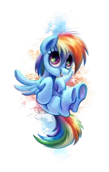 Size: 1399x2194 | Tagged: safe, artist:kaermter, derpibooru import, rainbow dash, pegasus, pony, cute, dashabetes, looking at you, open mouth, simple background, smiling, solo, spread wings, transparent background, underhoof