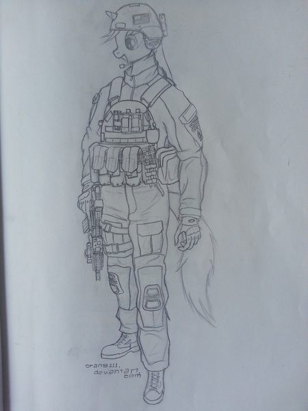 Size: 3264x2448 | Tagged: an/peq-15, anthro, ar15, artist:orang111, derpibooru import, eotech, gun, helmet, lbt 6094, lyra heartstrings, military, navy seal, safe, sideways image, soldier, solo, traditional art, wat, weapon