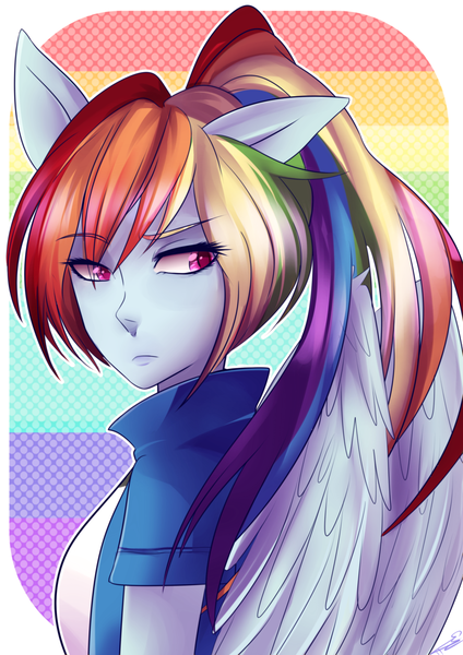 Size: 900x1273 | Tagged: safe, artist:chokico, derpibooru import, rainbow dash, equestria girls, ponied up, ponytail, solo