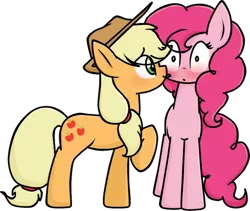 Size: 882x745 | Tagged: applejack, applepie, artist:luckyshy, blushing, derpibooru import, female, lesbian, licking, pinkie pie, safe, shipping