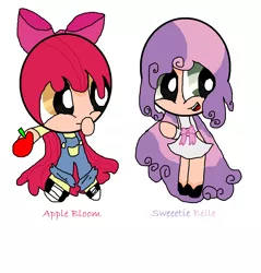 Size: 1168x1220 | Tagged: apple bloom, artist:bedlamandbratty800, derpibooru import, human, humanized, light skin, safe, style emulation, sweetie belle, the powerpuff girls