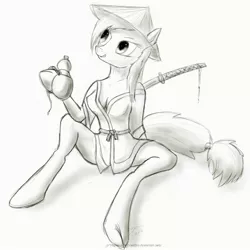 Size: 1500x1500 | Tagged: anthro, artist:rule1of1coldfire, derpibooru import, monochrome, safe, samurai, solo