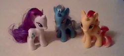 Size: 640x289 | Tagged: safe, derpibooru import, rarity, sunset shimmer, trixie, pony, unicorn, brushable, irl, photo, toy