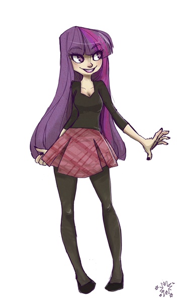 Size: 2601x4285 | Tagged: safe, artist:voodootonic, derpibooru import, twilight sparkle, human, clothes, humanized, light skin, nail polish, skirt, solo