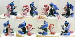 Size: 3233x1590 | Tagged: artist:viistar, figurine, megaphone, pinkie pie, princess luna, safe, sitting