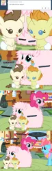 Size: 650x2125 | Tagged: safe, artist:mixermike622, derpibooru import, cup cake, pinkie pie, pound cake, pumpkin cake, oc, oc:fluffle puff, tumblr:ask fluffle puff, fluffle puffing, onomatopoeia, raspberry, raspberry noise, tongue out