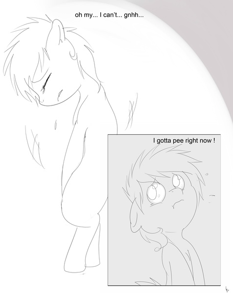 Size: 2716x3425 | Tagged: artist:theponybox696, comic, comic:watersports, derpibooru import, foal, monochrome, need to pee, oc, omorashi, potty dance, potty emergency, potty time, safe, trotting in place, unofficial characters only