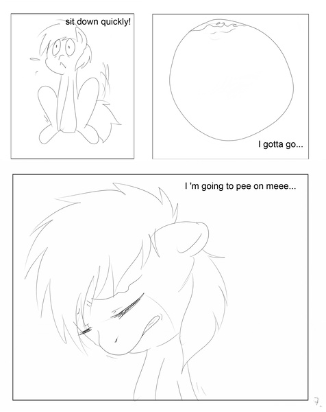 Size: 2716x3425 | Tagged: artist:theponybox696, bladder, comic, comic:watersports, crying, derpibooru import, desperation, foal, full bladder, internal, monochrome, need to pee, oc, omorashi, potty dance, potty emergency, potty time, safe, trotting in place, unofficial characters only, urine, x-ray bladder