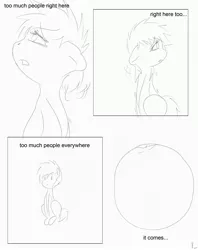 Size: 2716x3425 | Tagged: artist:theponybox696, bladder, comic, comic:watersports, derpibooru import, desperation, foal, full bladder, internal, monochrome, need to pee, oc, omorashi, potty dance, potty emergency, potty time, public, safe, trotting in place, unofficial characters only, urine, x-ray bladder