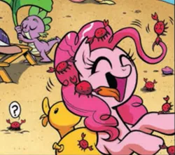 Size: 522x462 | Tagged: crab, derpibooru import, floaty, idw, pinkie pie, safe, spike, spoiler:comic, spoiler:comic13