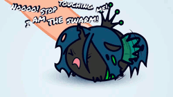 Size: 792x444 | Tagged: animated, artist:4as, blob, changeling, changeling queen, chibi, crown, cute, cutealis, derpibooru import, dialogue, eyes closed, female, flash, game, human, i am the night, jewelry, link, mare, offscreen character, offscreen human, open mouth, poking, queen chrysalis, regalia, safe, stop touching me, touch