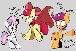 Size: 1280x853 | Tagged: apple bloom, artist:turtlefarminguy, cider, cutie mark crusaders, dead source, derpibooru import, drunk, drunkaloo, drunker bloom, safe, scootaloo, sweetie belle