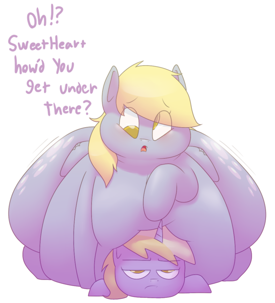 Size: 1000x1100 | Tagged: suggestive, artist:secretgoombaman12345, derpibooru import, derpy hooves, dinky hooves, pegasus, pony, ask chubby diamond, aderpose, ask, crushing, fat, female, mare, morbidly obese, obese, tumblr