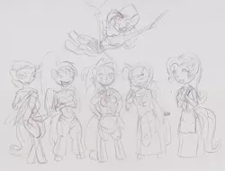 Size: 1024x778 | Tagged: anthro, applejack, artist:wryte, balloon, clothes, derpibooru import, fluttershy, link, malon, mane six, mask, master sword, monochrome, nabooru, pinkie pie, princess ruto, princess zelda, rainbow dash, rarity, safe, sketch, sword, the legend of zelda, the legend of zelda: majora's mask, the legend of zelda: ocarina of time, tingle, traditional art, twilight sparkle, twilight sparkle (alicorn), twizelda, unguligrade anthro