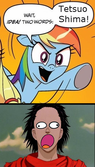 Size: 334x588 | Tagged: akira, derpibooru import, exploitable meme, meme, rainbow dash, safe, sweetie derelle, tetsuo shima, two words meme