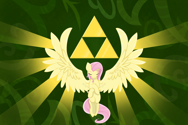 Size: 1920x1280 | Tagged: artist:geomancing, crest of hyrule, dem wings, derpibooru import, fluttershy, logo, safe, solo, the legend of zelda, triforce, wallpaper